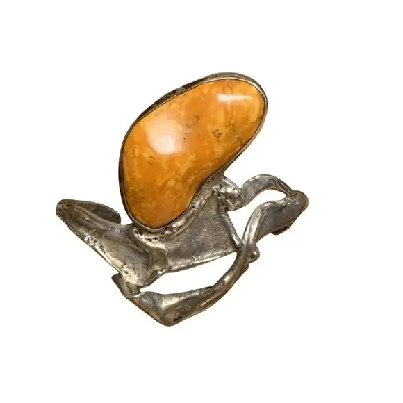 Artisan Made Eclectic Sterling Silver and Amber??? Statement Cuff Bracelet - Picture 1 of 11